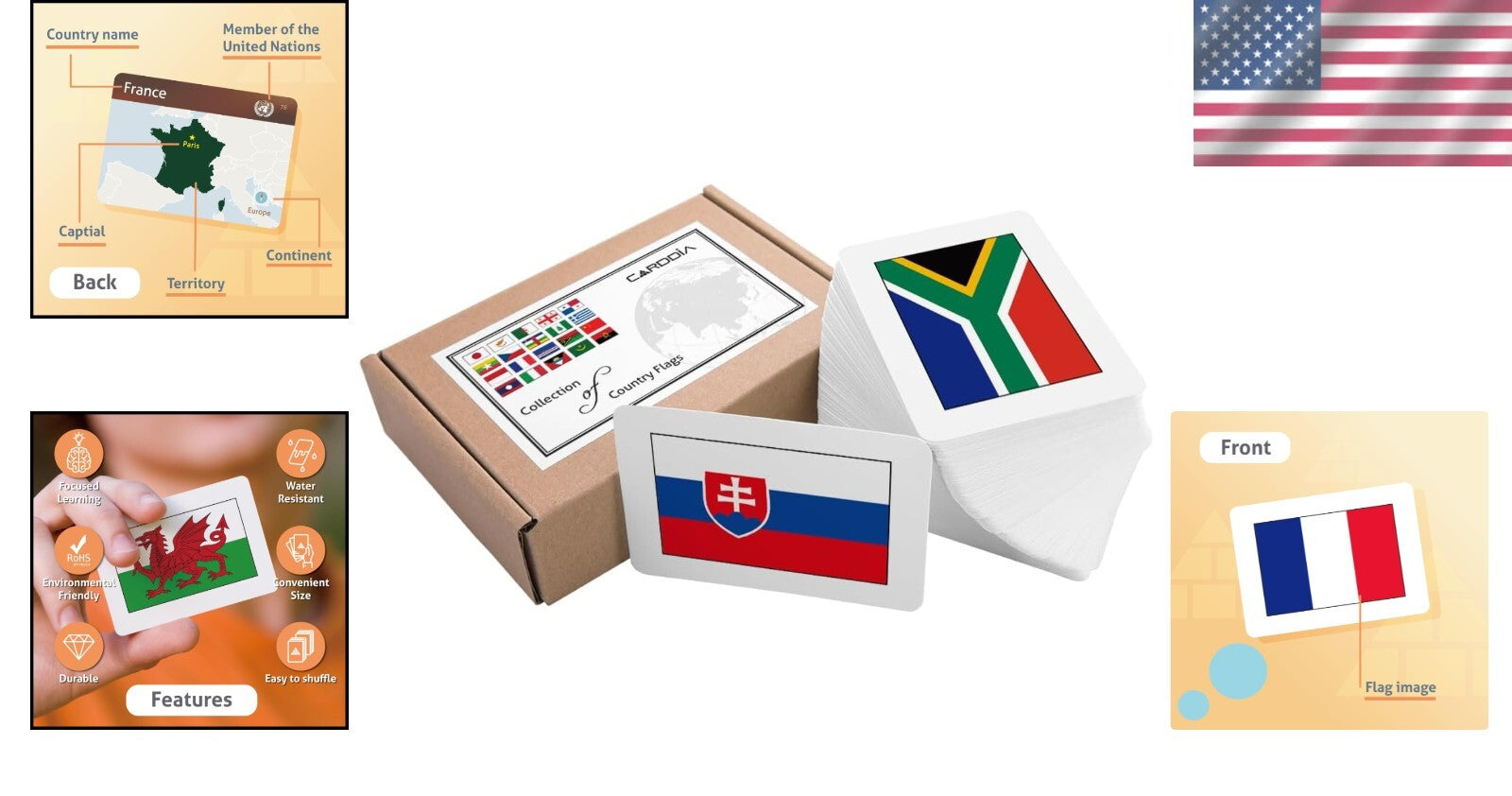 Durable Country Flags Flashcards Set - Perfect for Geography Lovers Ages 6+