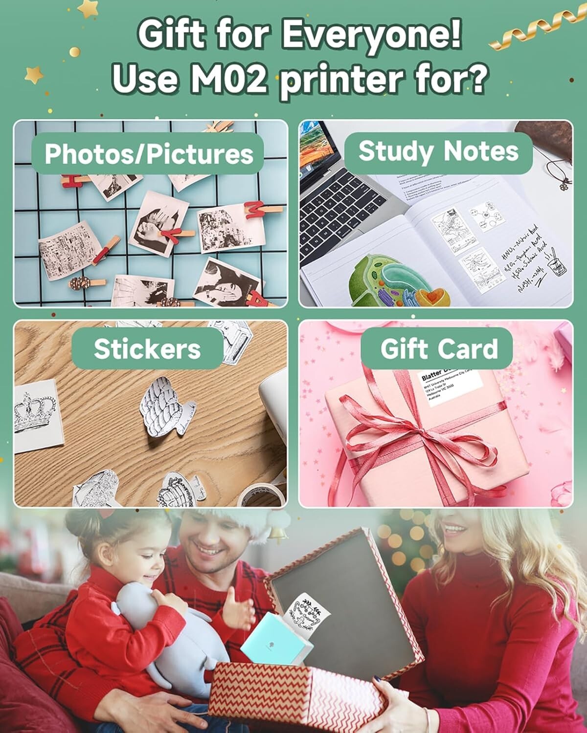 Cyan Mini Bluetooth Sticker Printer - Thermal Print Pods with 3 Paper Rolls