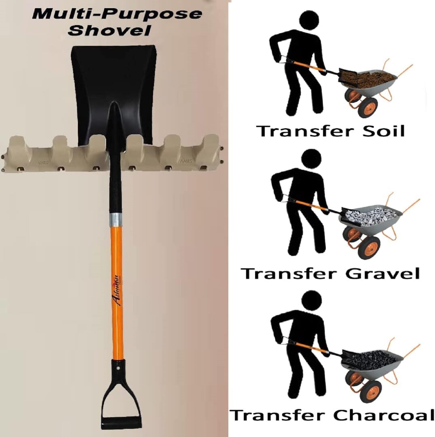 Heavy-Duty Transfer Shovel with 41" Ergonomic Handle - Ideal for Gardening & ...