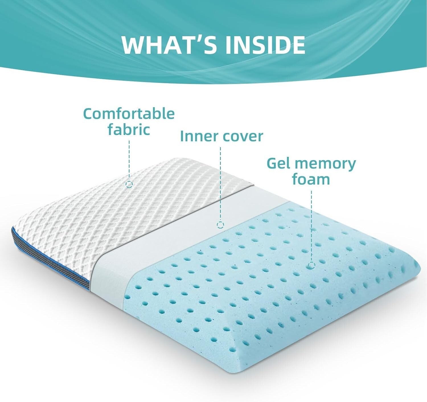 Breathable Flat Pillow for Sleep - Soft Gel Memory Foam, 23.5x15.5x3.1 Inches