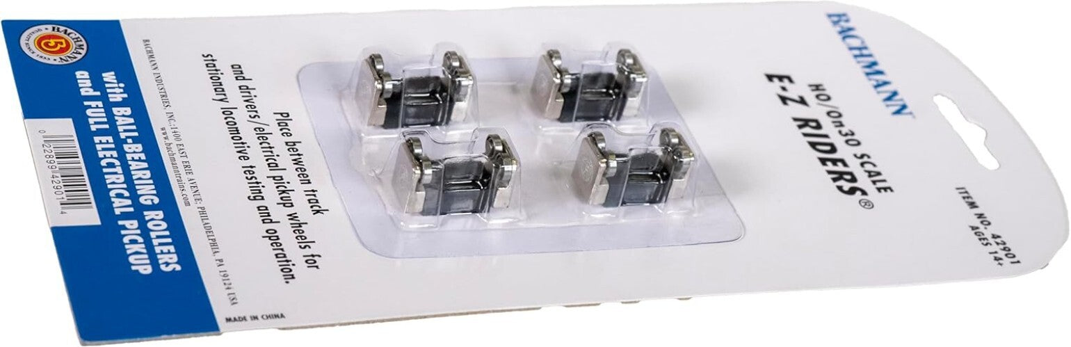 4-Pack HO/On30 E-Z Riders with Ball Bearing Rollers for Test Running Locomotives