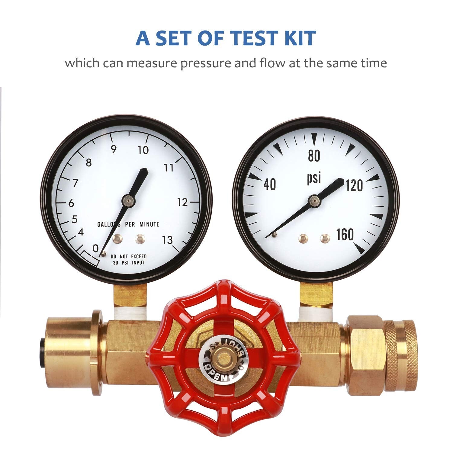 Dual Measurement Water Pressure Gauge & Flow Meter Assembly, 0-160 PSI, 0-13 GPM