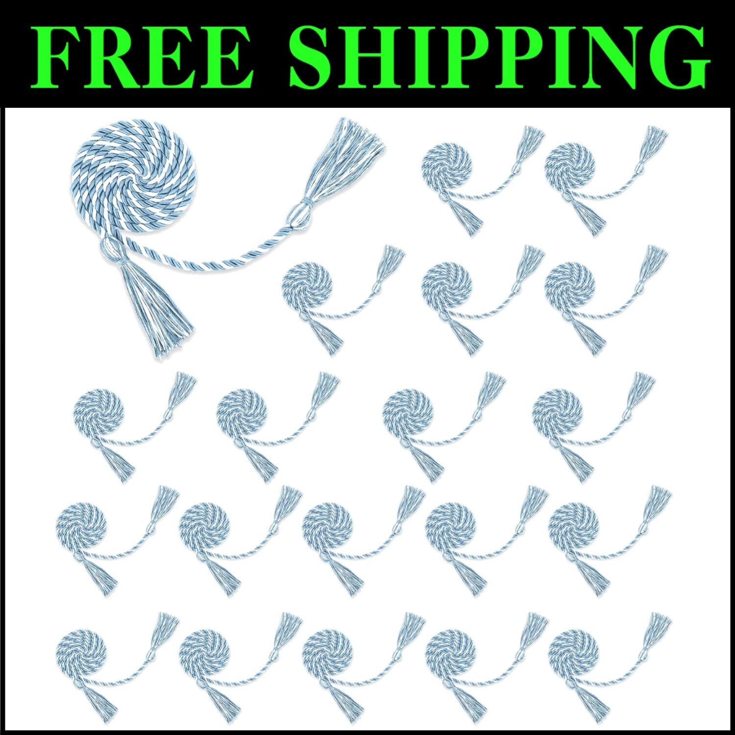 67” Sky Blue & White Graduation Honor Cords (20pcs) - Essential for Graduates