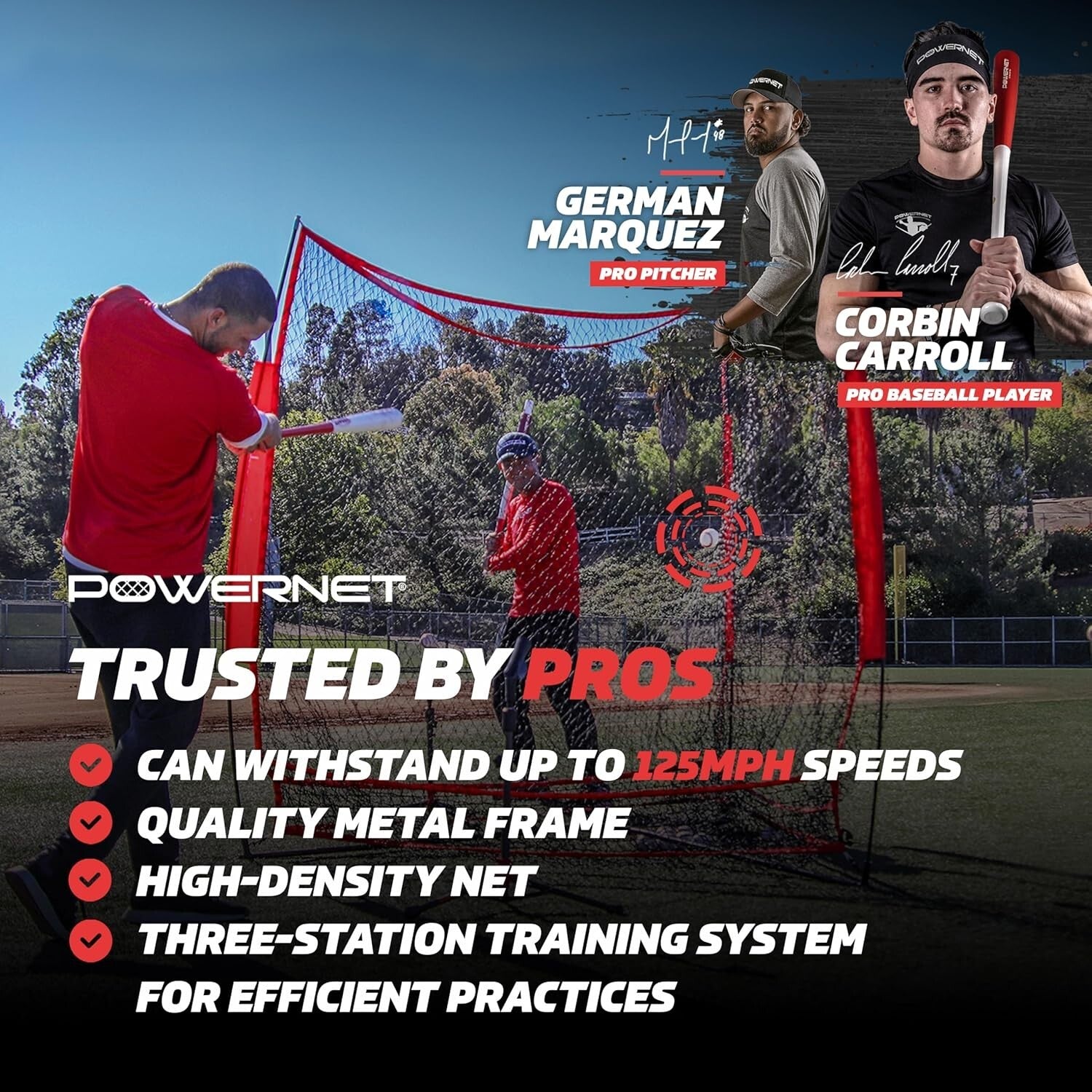 Triple Threat Baseball Net - 7' x 7' Hitting, Pitching & Batting Training Tool