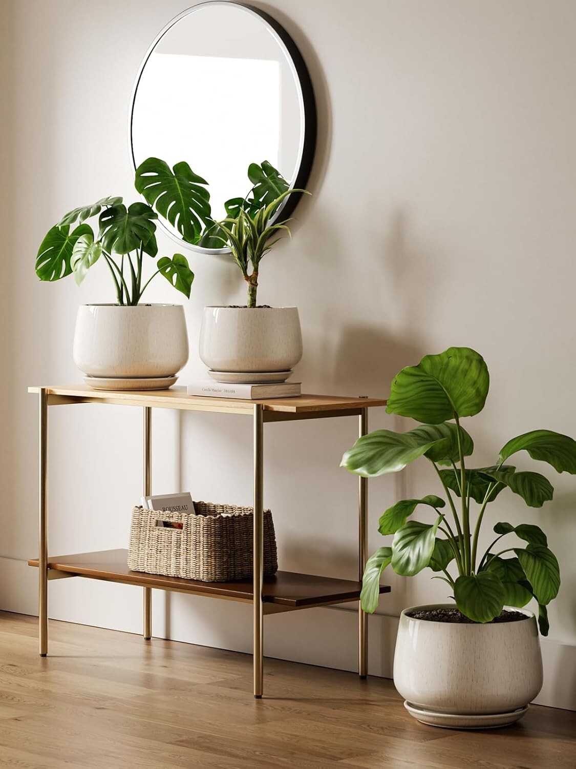 Elegant 12-Inch Ceramic Planters with Drainage Holes - Modern Reactive Glaze