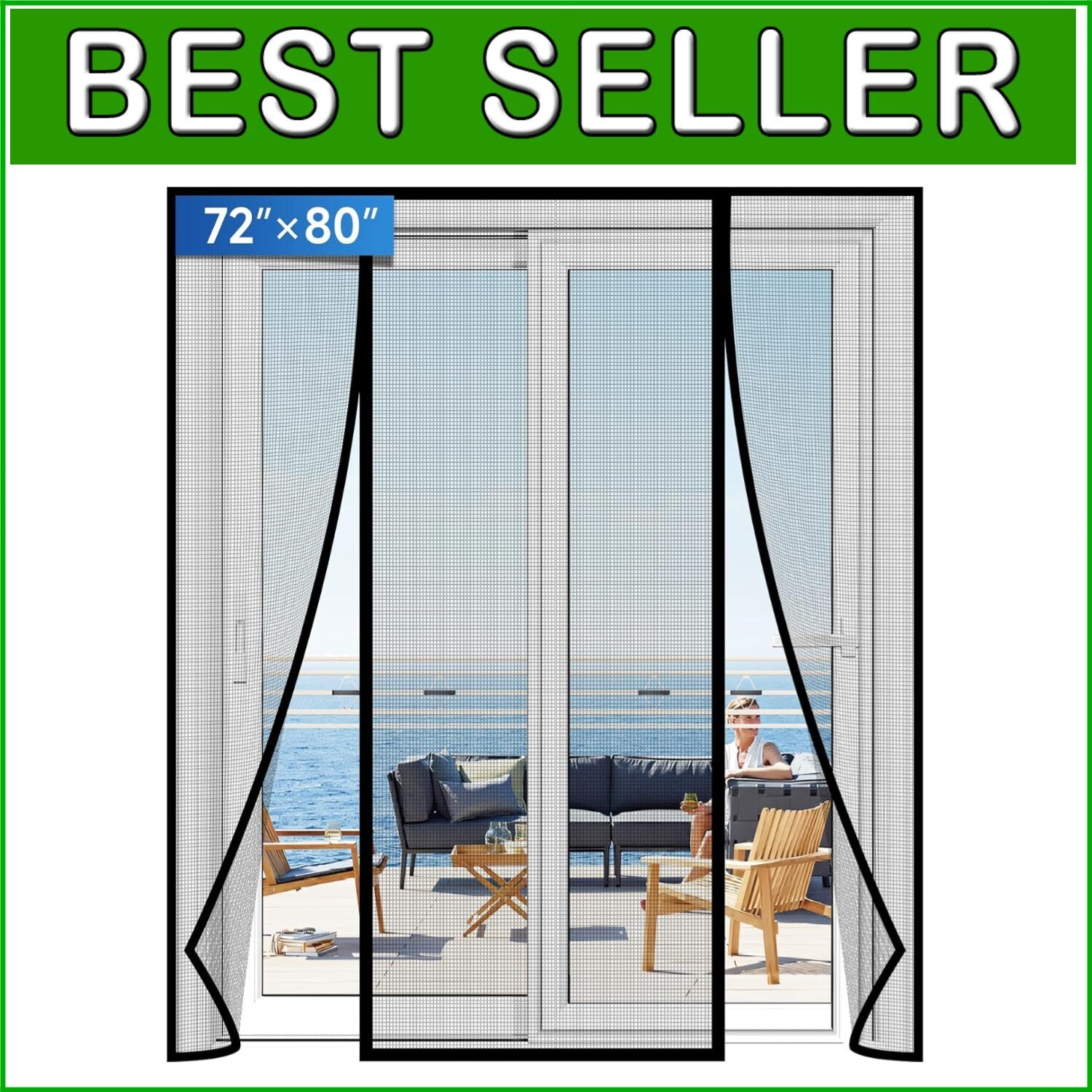 Third-Gen PET Magnetic Screen Door - Kid & Pet Friendly, Keeps Bugs Out 72x80