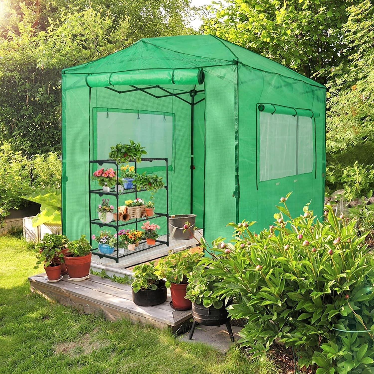 8x6 Portable Walk-In Greenhouse with Easy Setup, Zippered Doors, and Vents