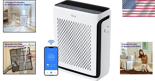 3-Stage Filter Air Purifier - Large Room Coverage with Pet Mode & Sleep Settings
