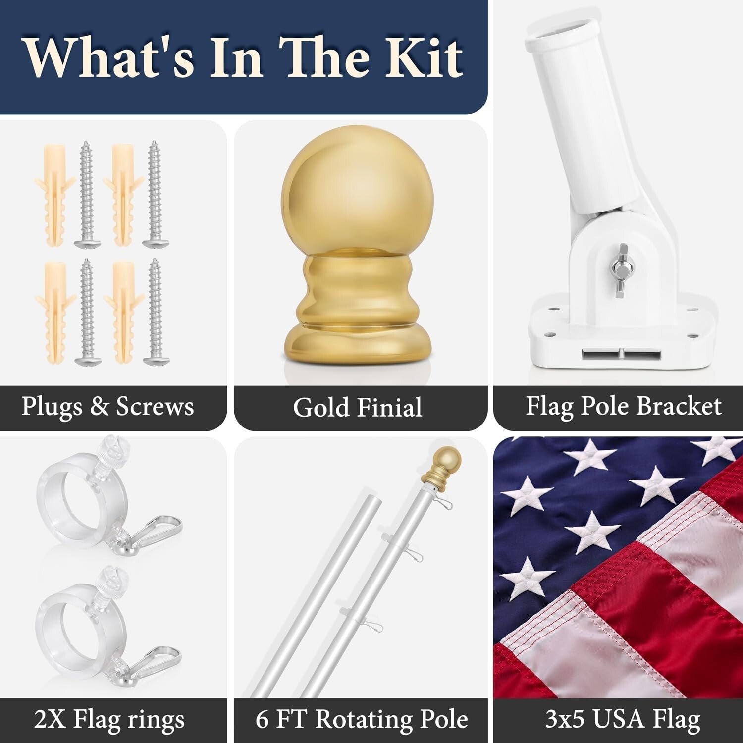 Durable 6FT Flagpole with Heavy-Duty 3x5 American Flag for Outdoor Display