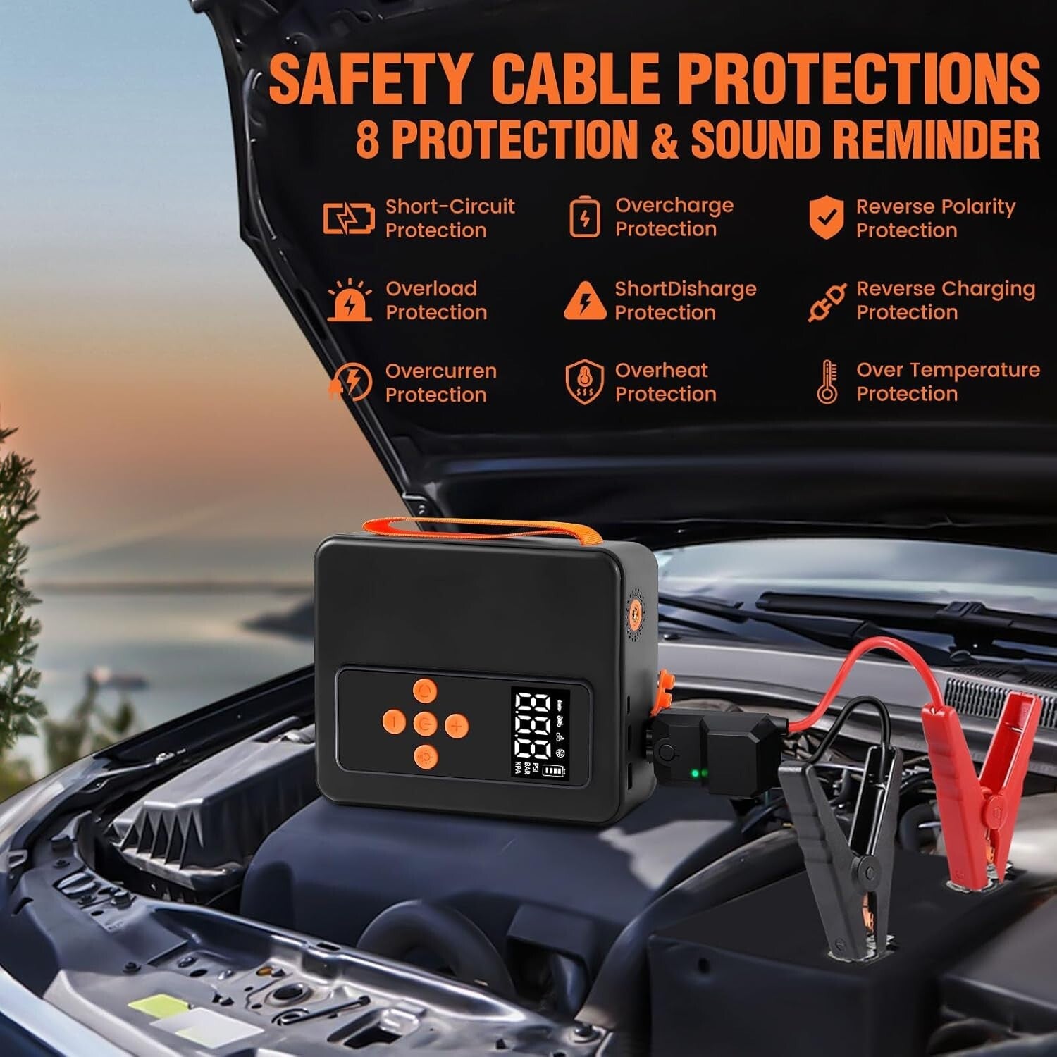 All-in-One Jump Starter & Tire Inflator - 8000A with 32000mAh & Bright LED Light