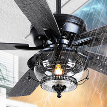 Load image into Gallery viewer, Elegant 52-Inch Black Ceiling Fan with Waterproof LED Light - Ideal for Patios