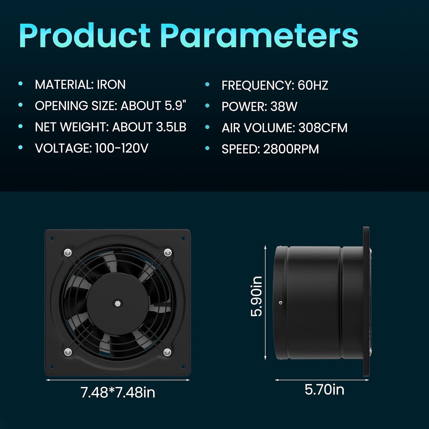 High-Performance 6" Exhaust Fan - Ideal for Kitchen, Bathroom, and Indoor Spaces