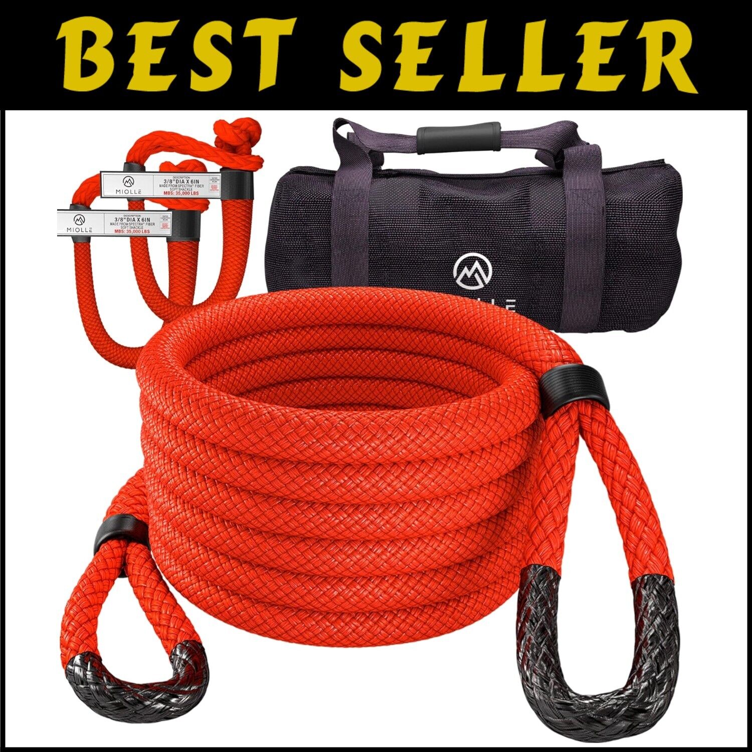 Firecracker Red Kinetic Recovery Rope 1" x 30' - Enhanced Strength & Durability