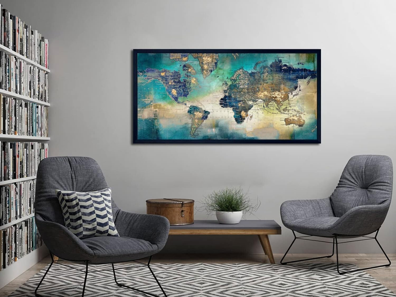 High-Quality Green World Map Canvas Print Wall Art – 29x58 Ready to Hang