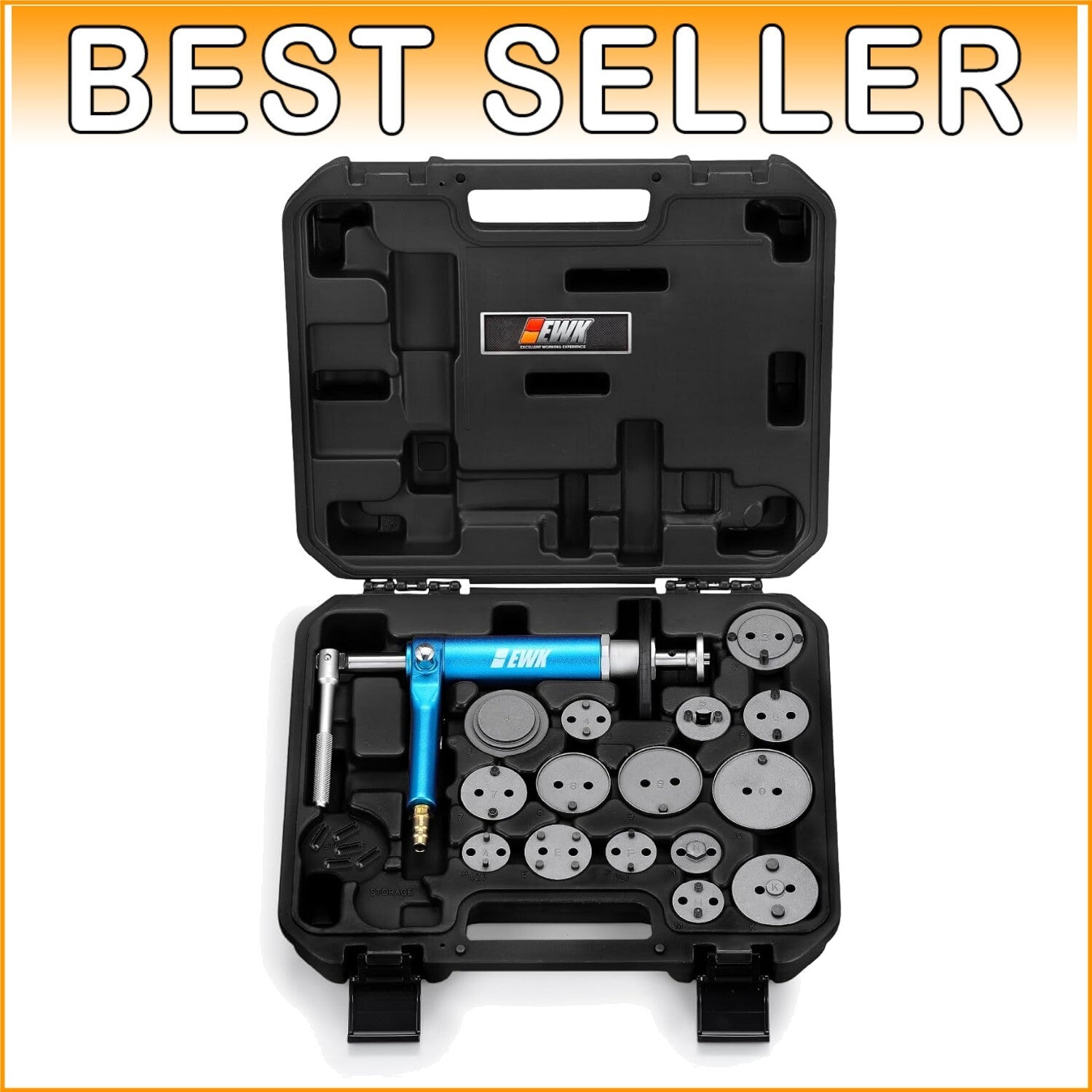 Efficient 16-Pc Brake Caliper Piston Tool with Magnetic Pins & Adjustable Handle