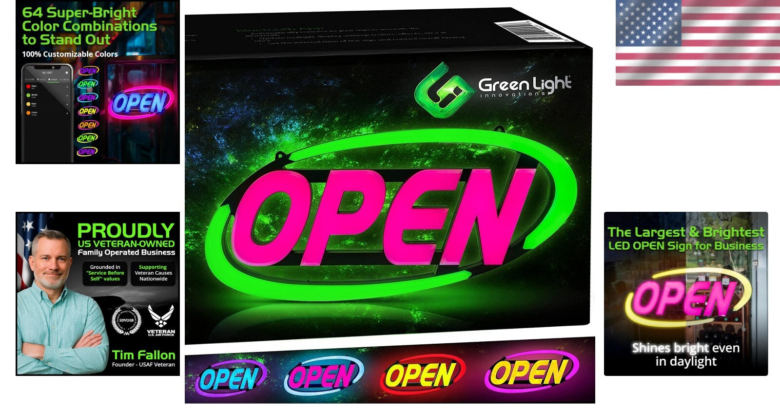Customizable LED Open Sign - 64 Colors, App Control & Dynamic Display Functions
