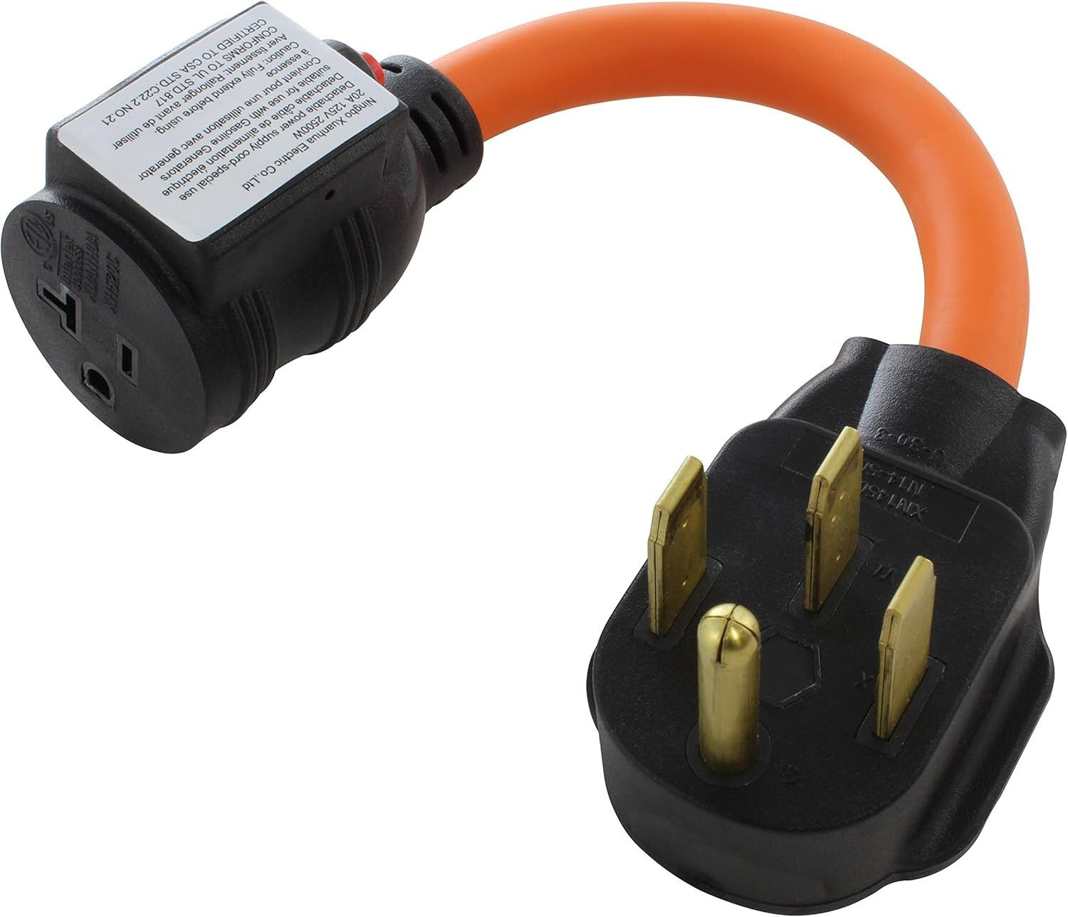 Efficient 4-Prong Male Plug to 20 Amp Household Female Connector with Breaker