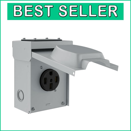 50 Amp Weatherproof NEMA 14-50R Lockable RV Power Outlet Box for Outdoor Use