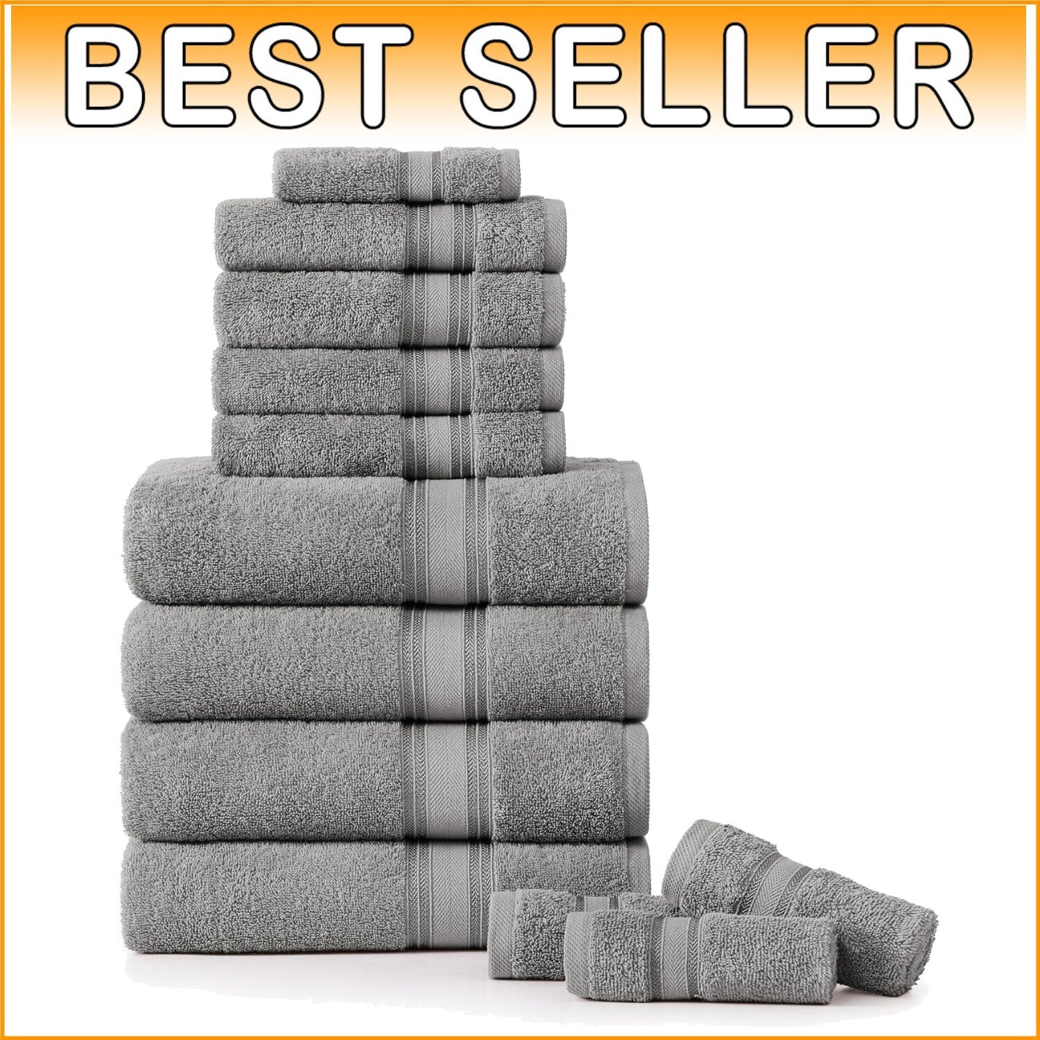 Elegant Space Grey 12-Piece Bath Towel Set - Luxurious 100% Cotton Collection