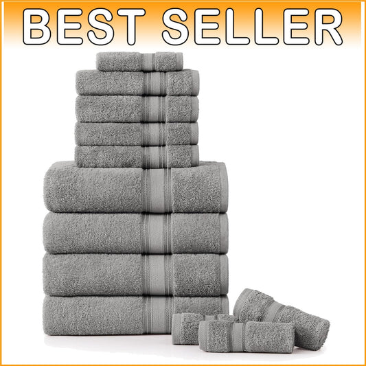 Elegant Space Grey 12-Piece Bath Towel Set - Luxurious 100% Cotton Collection
