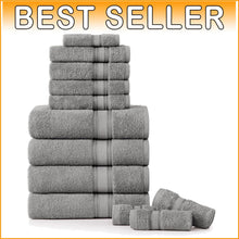 Load image into Gallery viewer, Elegant Space Grey 12-Piece Bath Towel Set - Luxurious 100% Cotton Collection