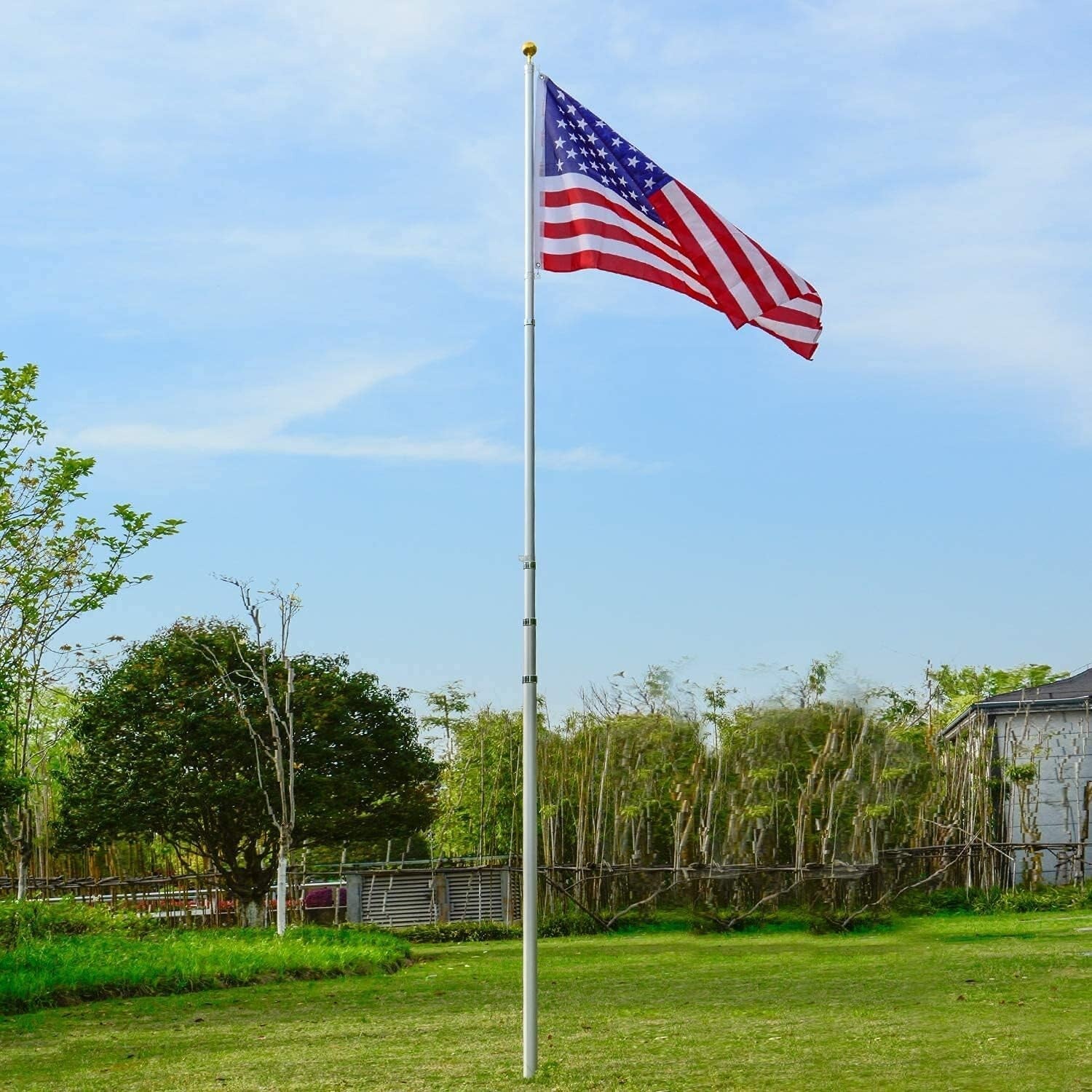 16Ft Heavy-Duty Telescopic Flag Pole Kit with American Flag - Durable & Elegant
