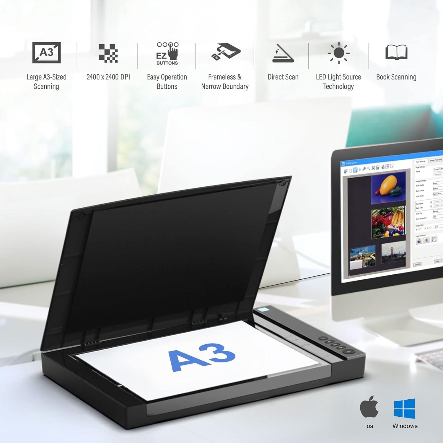 High-Resolution A3 Flatbed Scanner with Auto-Scan - Ideal for Photos & Documents