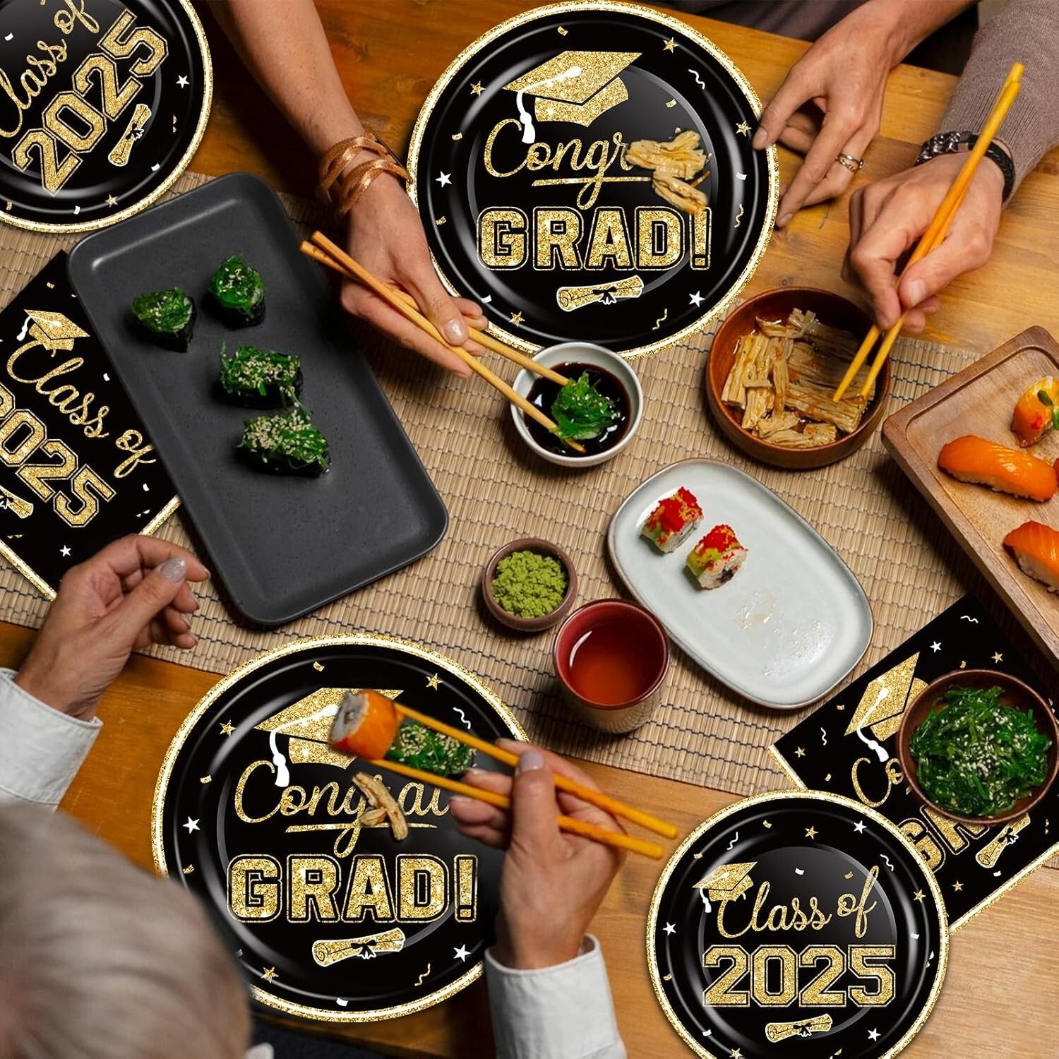320Pcs Black & Gold Graduation Party Supplies - Elegance for Class of 2025