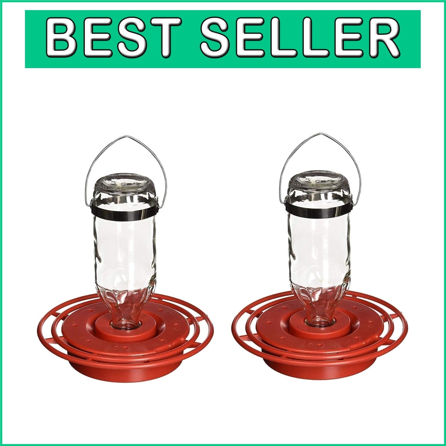Best-1 16oz Glass Hummingbird Feeder 2-Pack - 8 Ports for Attracting Wildlife