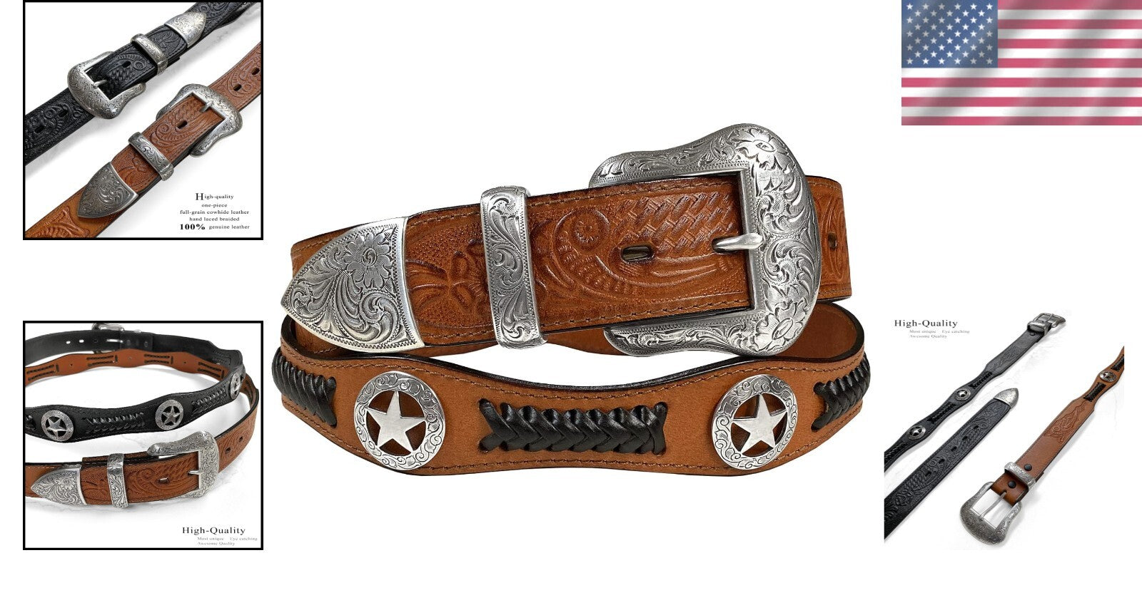 Adjustable Genuine Leather Belt with Floral Conchos - Primed for Cowboy Style