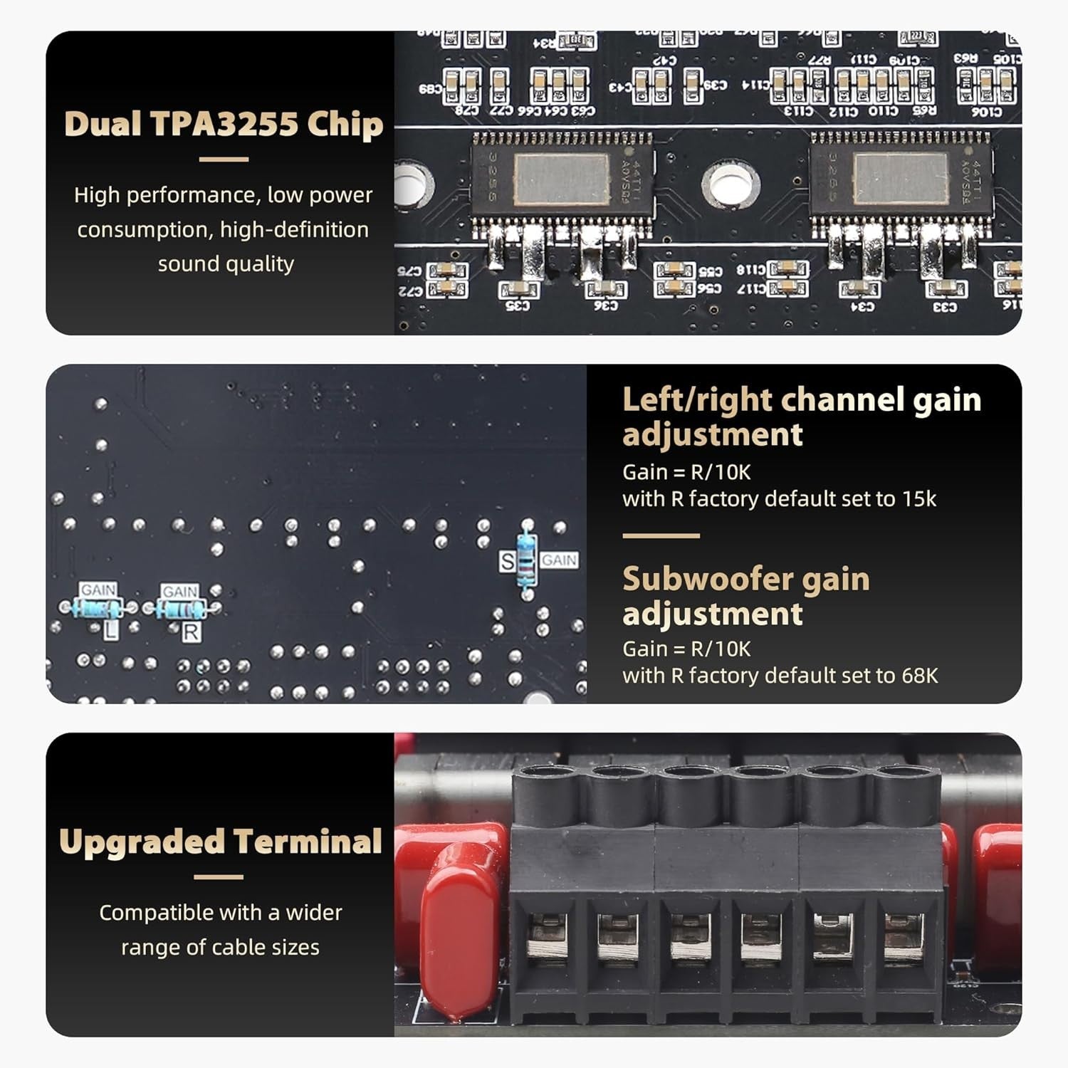 Dual Chip 2.1 Channel Amplifier Board with Multiple Inputs - 1200W Power