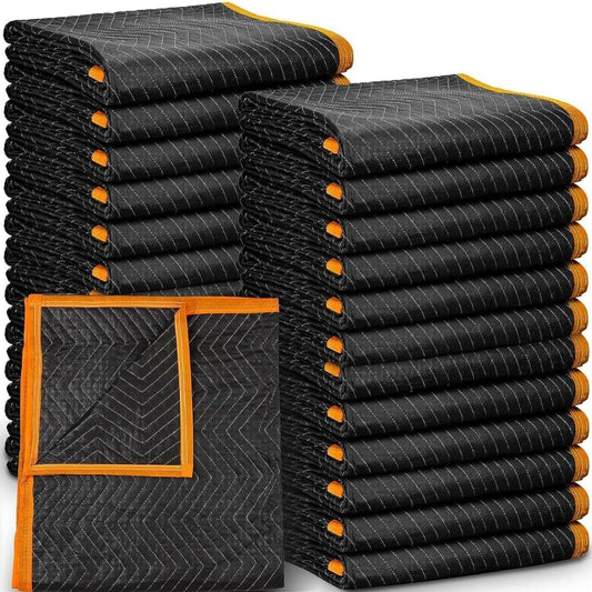 Multi-Purpose Heavy-Duty Moving Pads - 12 Pack Cotton Blankets in Black/Orange