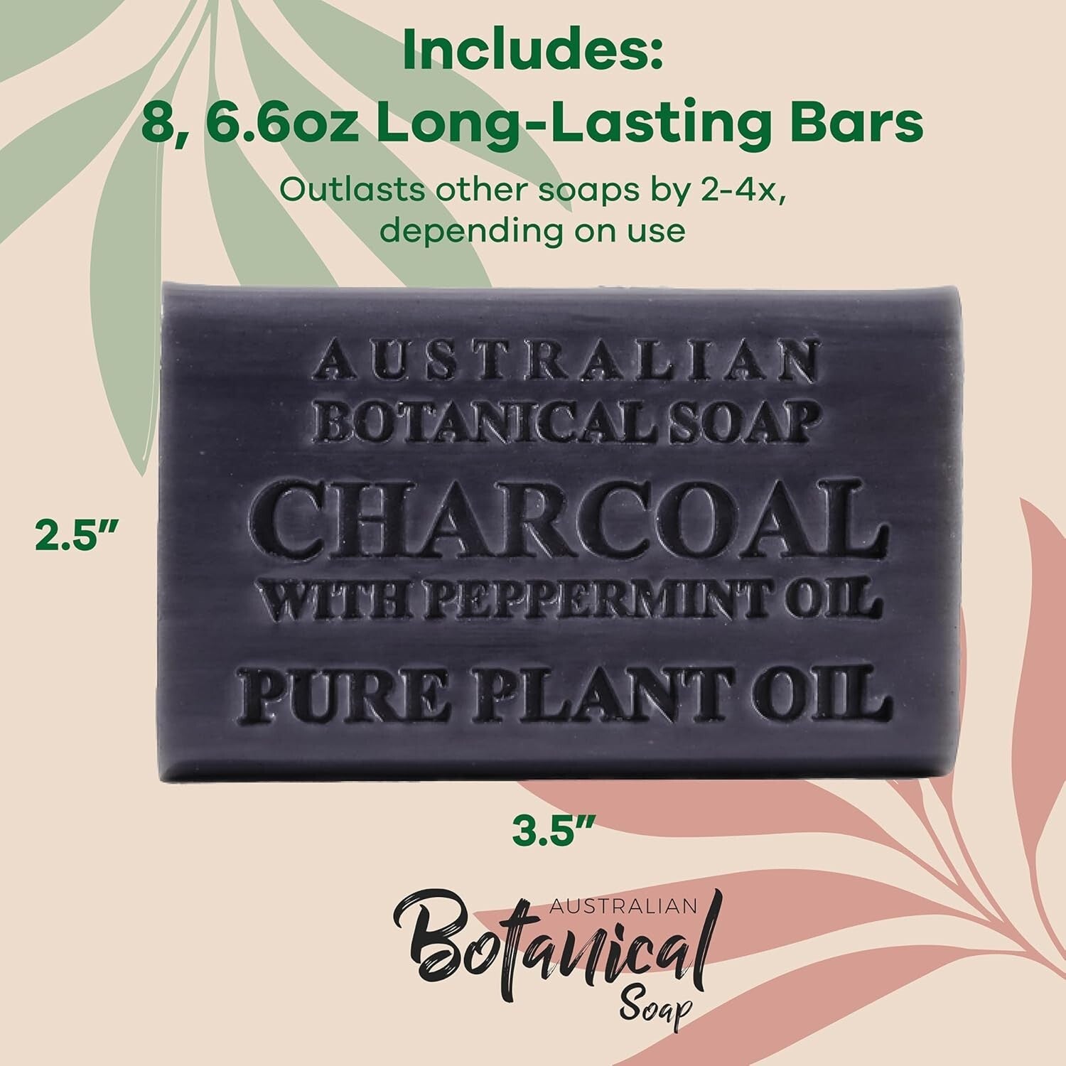 All-Natural African Black Soap with Charcoal & Peppermint - 6.6 oz Bar, 8-Pack