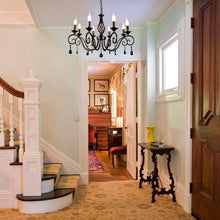 Load image into Gallery viewer, Stunning 8-Light Vintage Chandelier - Adjustable Dimming, Black &amp; Crystal Finish