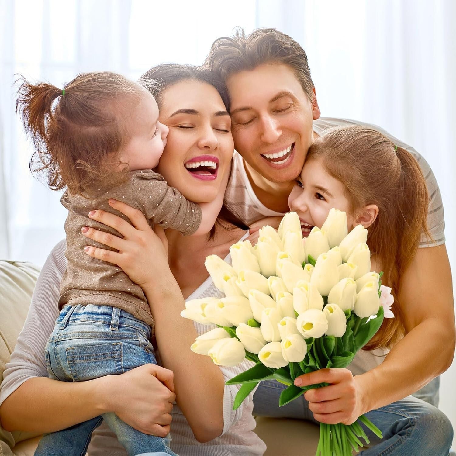 Waterproof Faux Tulips in Milk White - 100-Piece Set for Year-Round Elegance