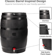 Load image into Gallery viewer, Sleek Black 50-Gallon Eco Rain Barrel for Space-Saving Water Storage