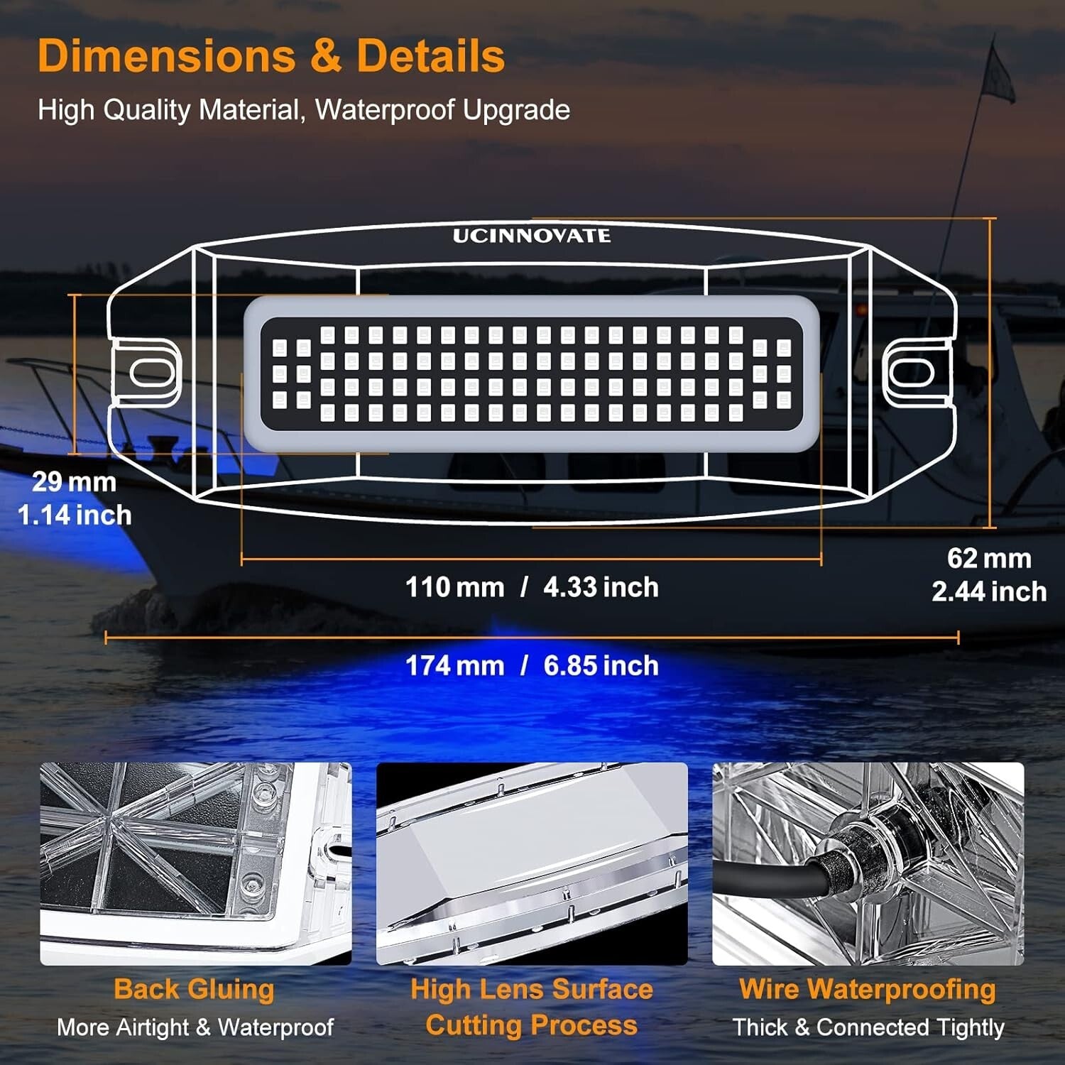 Bright Blue 84 LED Marine Boat Lights - Waterproof IP68 Underwater Illumination