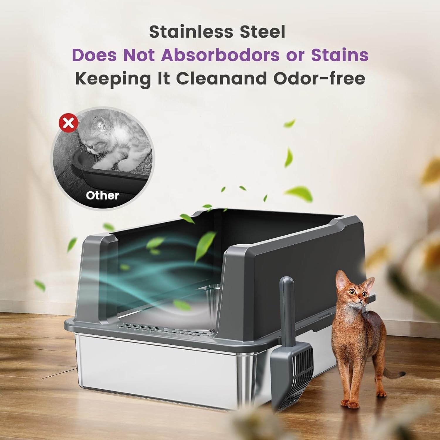 Extra Large Litter Box for Cats - Durable Stainless Steel with Anti-Leak Design