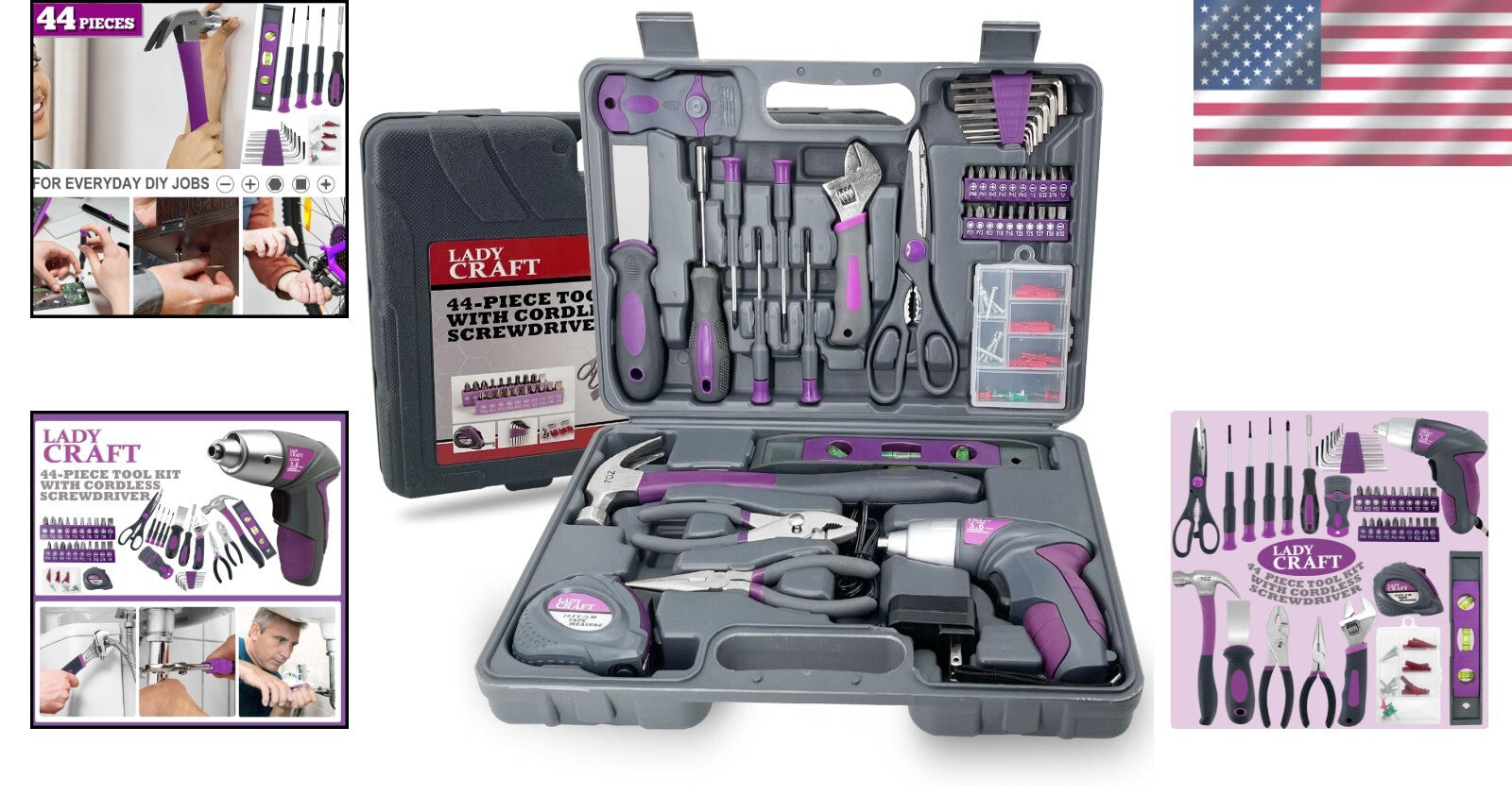 Elegant Pink 44-Piece Tool Set with Powerful Cordless Screwdriver - Gift-Ready