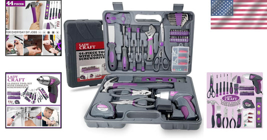 Elegant Pink 44-Piece Tool Set with Powerful Cordless Screwdriver - Gift-Ready