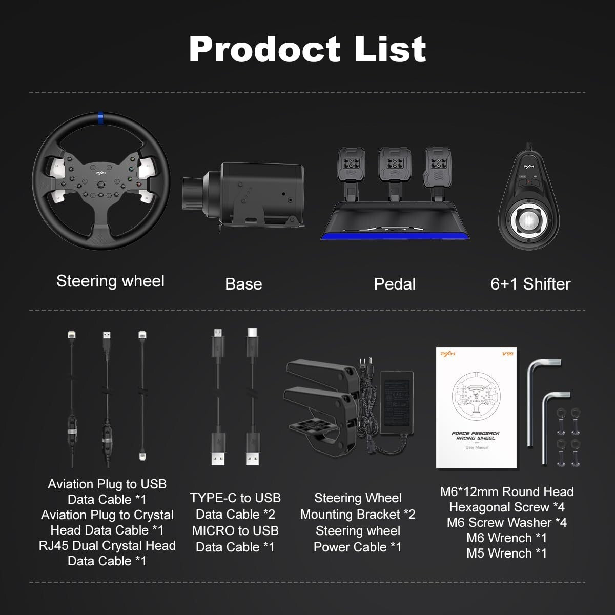 Immersive V99 Racing Wheel with 11.8-inch Grip & Multi-Platform Compatibility