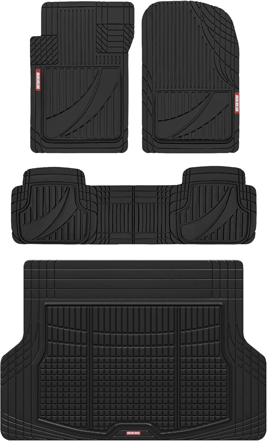 FlexTough Heavy Duty Black Rubber Car Floor Mats & Cargo Liner - All Weather Set