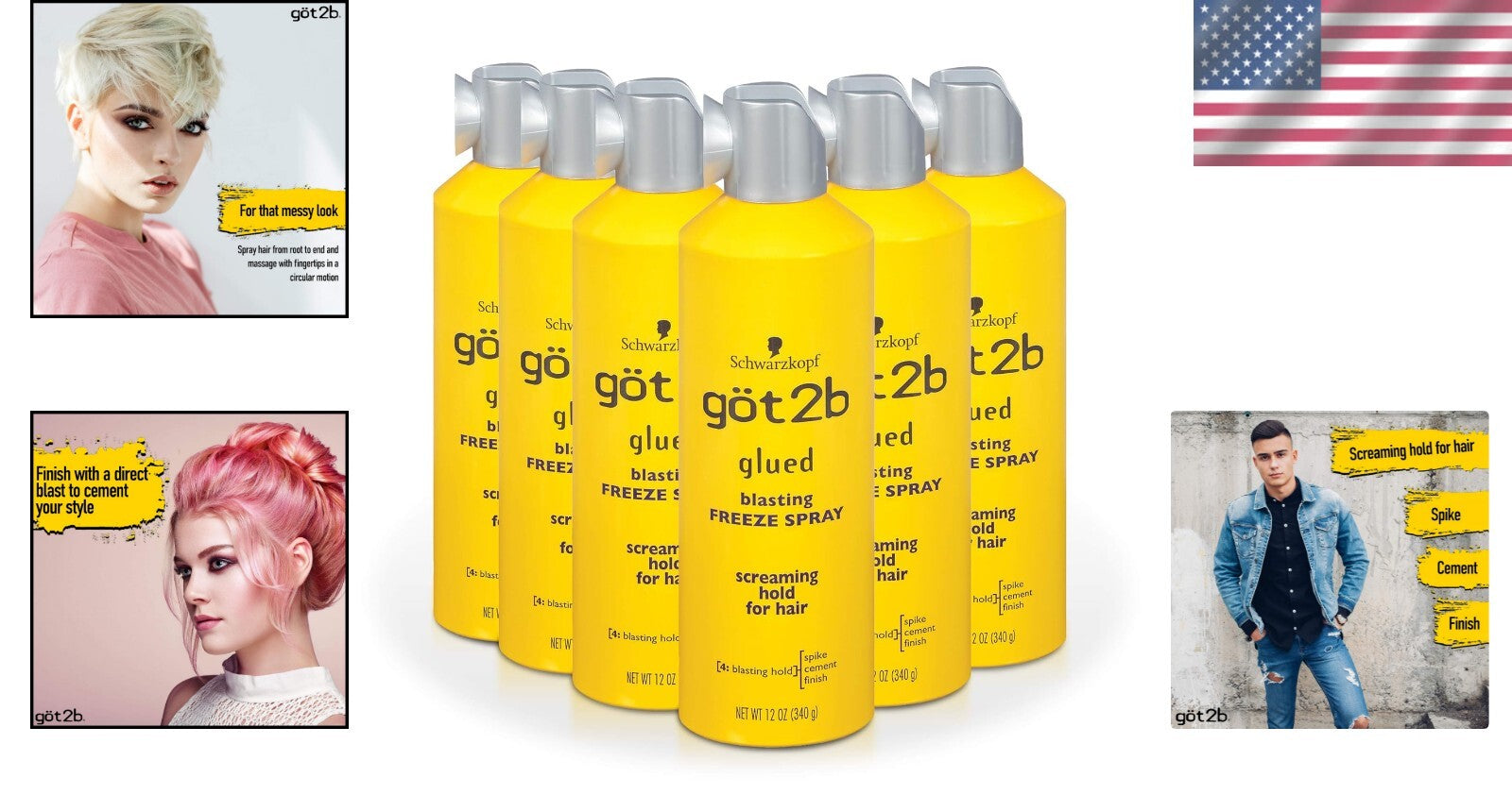 12 oz Glued Blasting Freeze Hairspray Set - Firm Hold, Perfect for Spikes