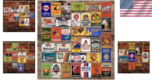 Rustic 35-Piece Vintage Tin Signs - Perfect for Man Cave, Garage & Kitchen