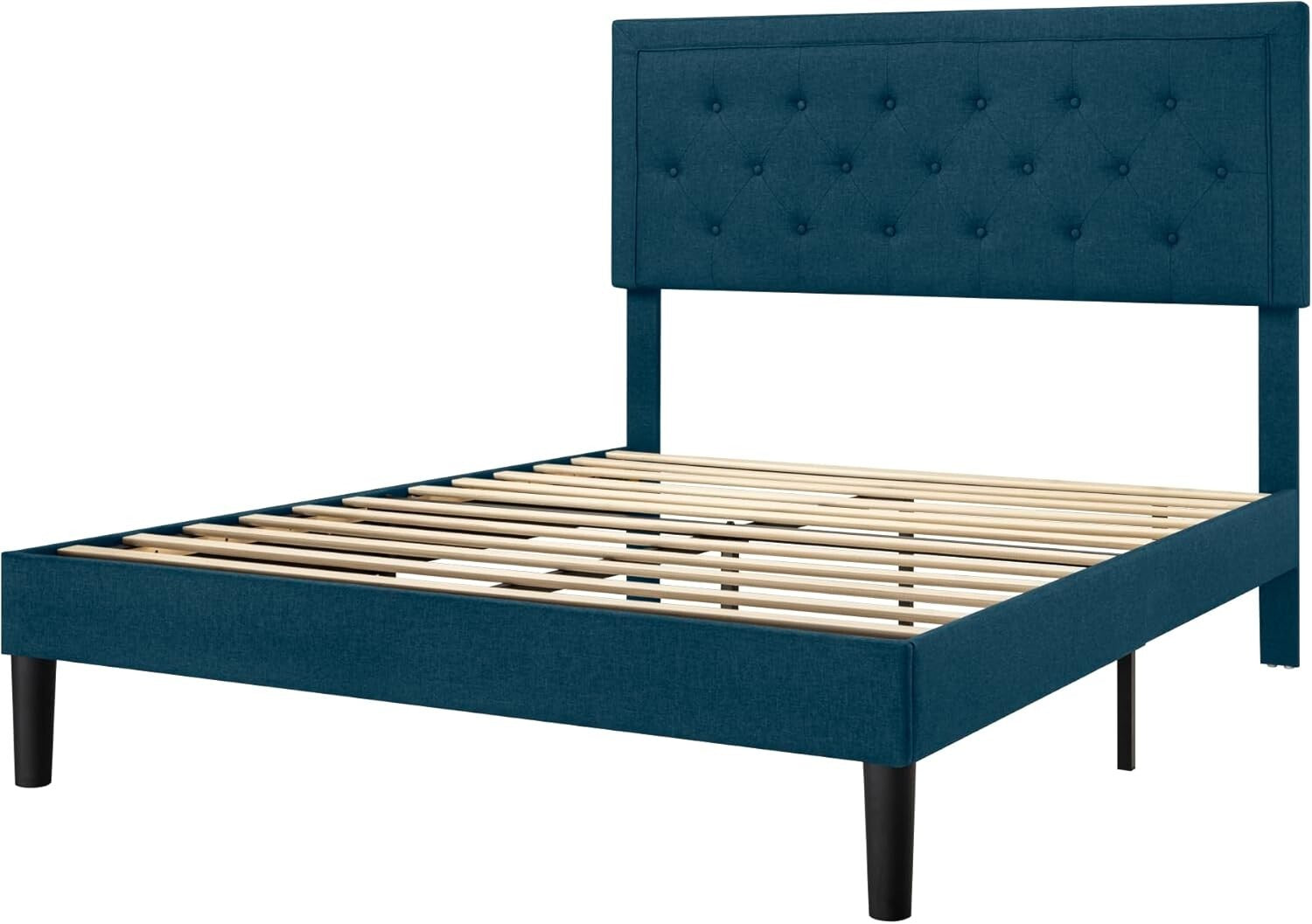Stylish Full Size Platform Bed with Wood Slat Support and Adjustable Headboard
