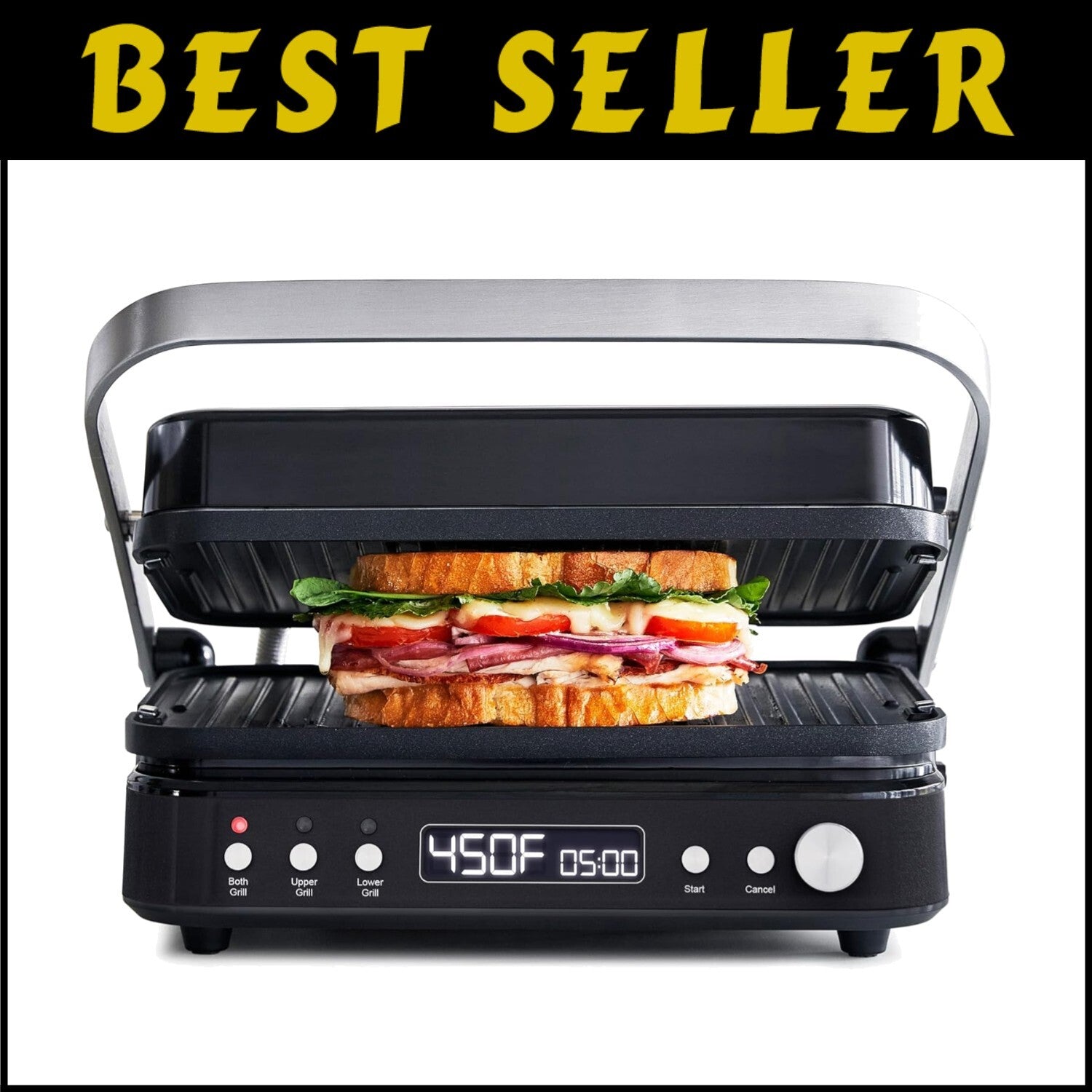 Versatile 6-in-1 Contact Grill & Griddle with Reversible Plates and Dual Heat