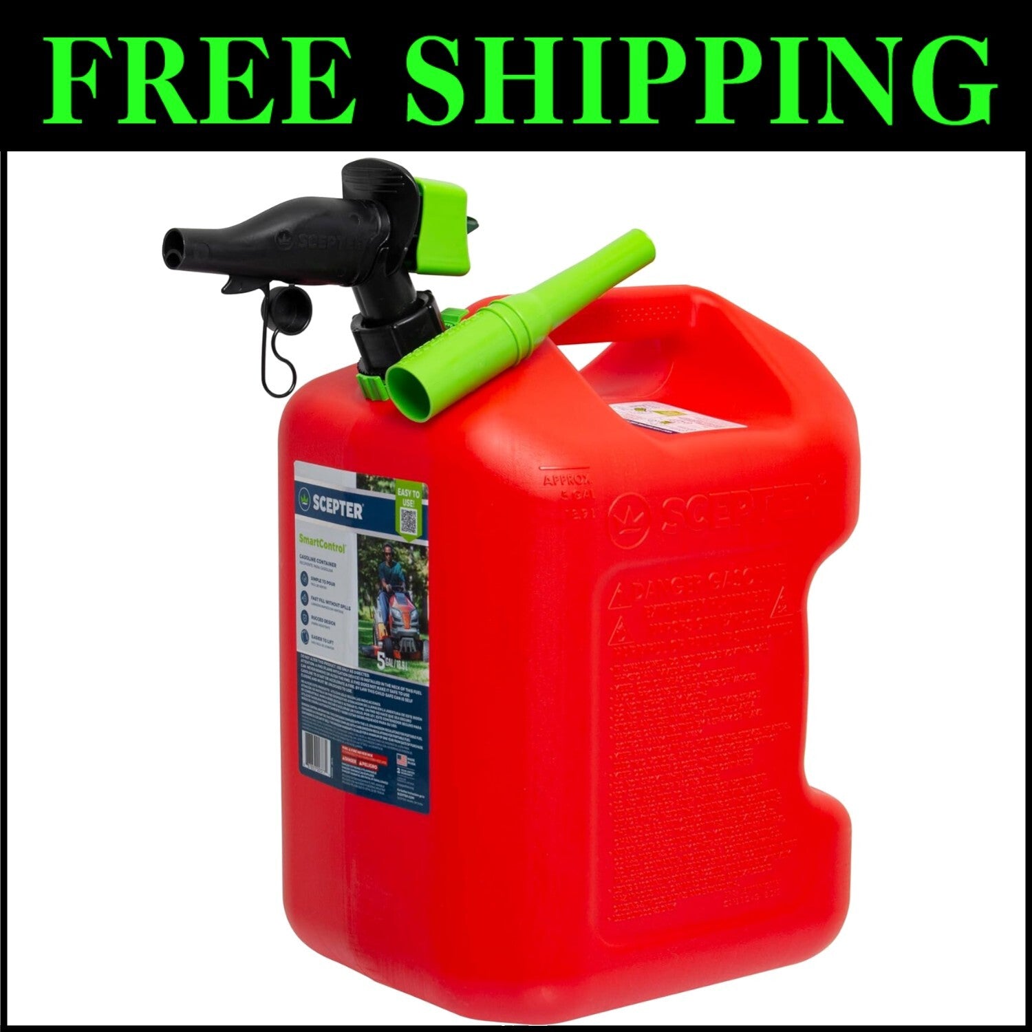 Durable 5-Gallon Red Gas Can with Flame Mitigation & Controlled Flow Spout