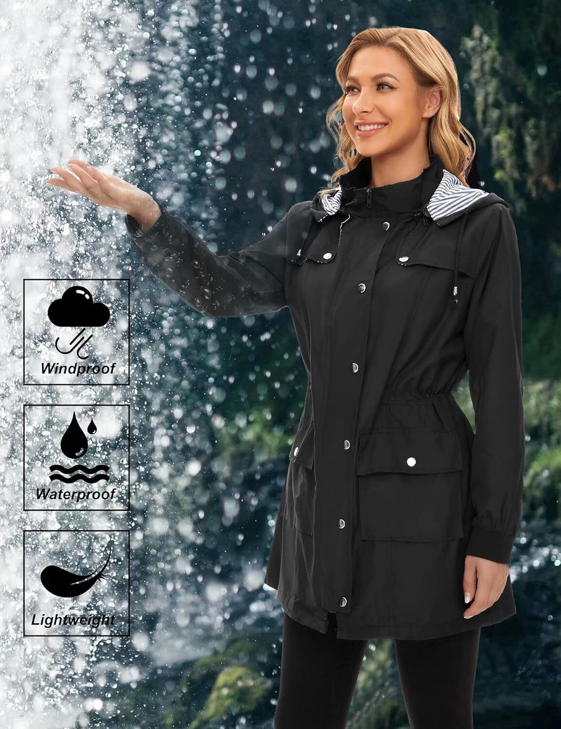 Stylish Women's Waterproof Rain Jacket - Lightweight Hooded Windbreaker S-XXL