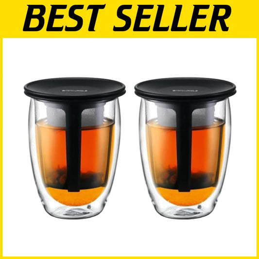Elegant 12oz Tea Strainer Set with Lid - Double Wall Design for Perfect Brewing