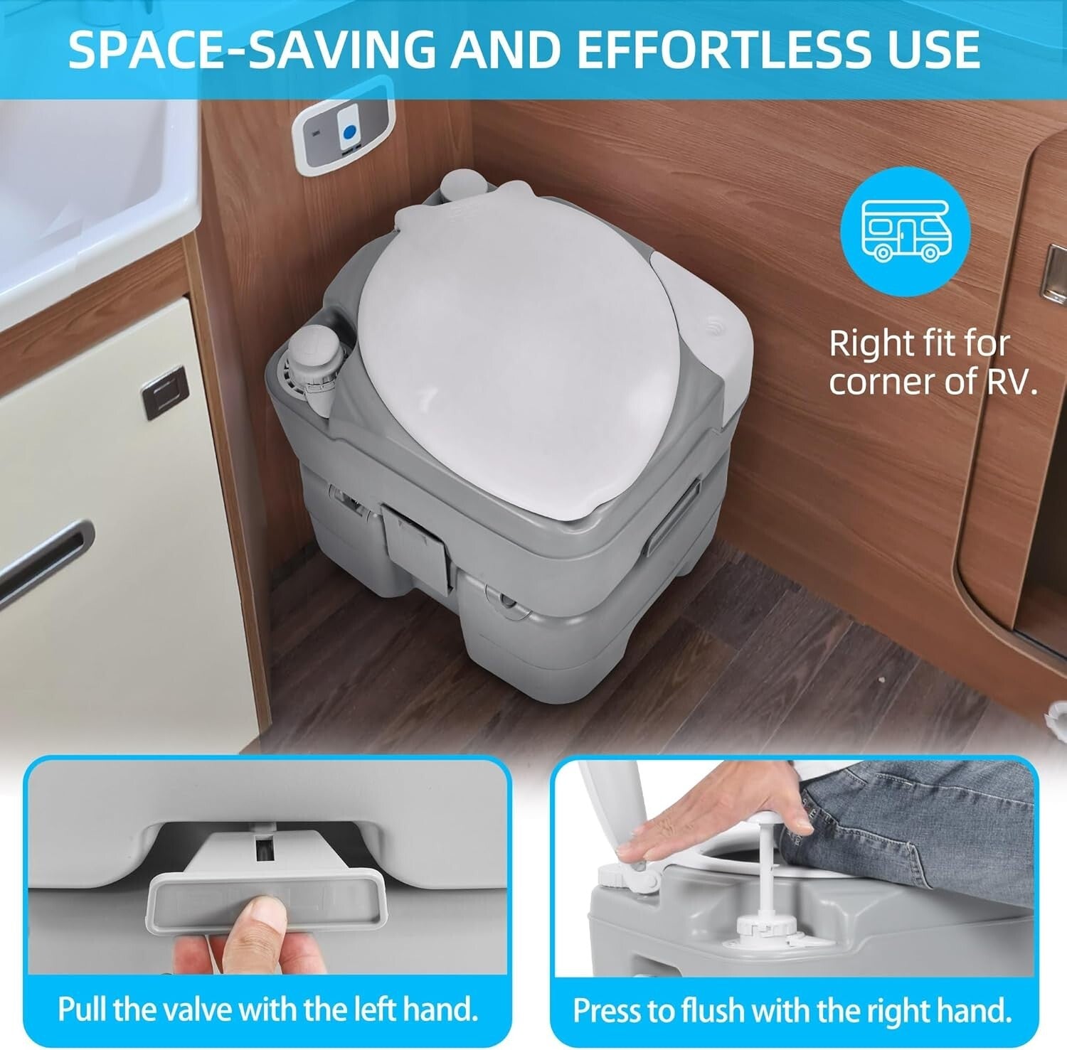 Ergonomic 5.28 Gal Portable Toilet with Diagonal Bowl for RV Travel & Camping